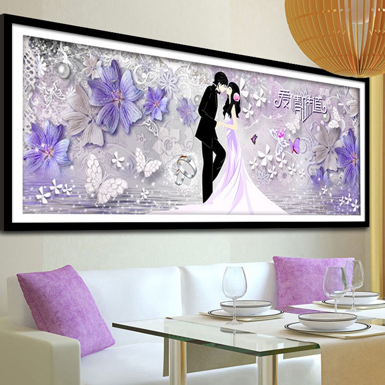 简约现代钻石绣满钻客厅装饰画紫色花束情侣浪漫风浪漫爱情味道