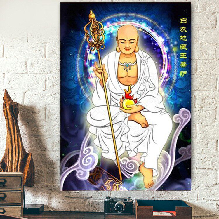 新款客厅满钻钻石画白衣地藏王菩萨佛像十字绣手工贴钻画玄关人物