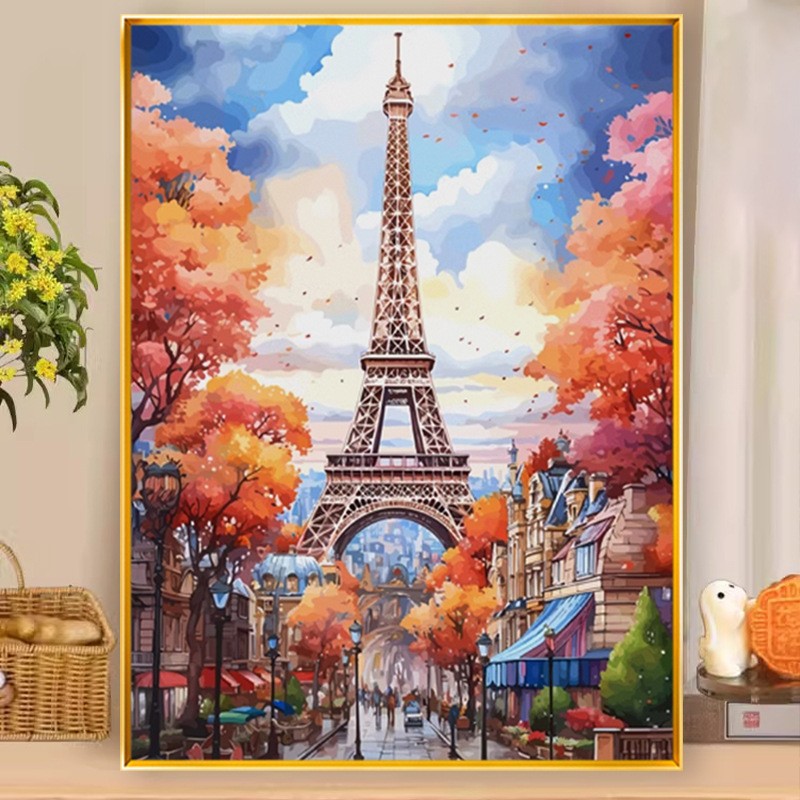 唯美风景钻石画巴黎铁塔满钻新款客厅书房5diy自己粘钻石绣十字绣