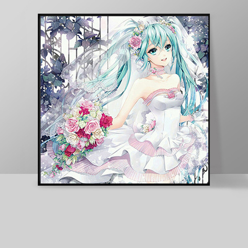 初音未来钻石画满钻卡通动漫儿童客厅卧室婚纱少女砖石贴钻十字绣