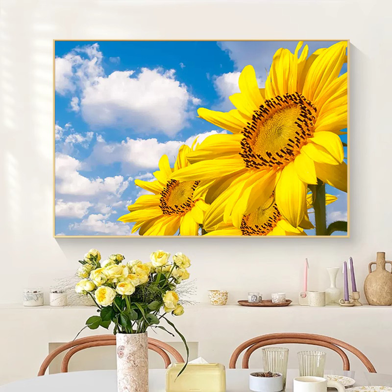 餐厅向日葵钻石画卧室床头挂画饭厅现代简约田园风景十字绣满绣