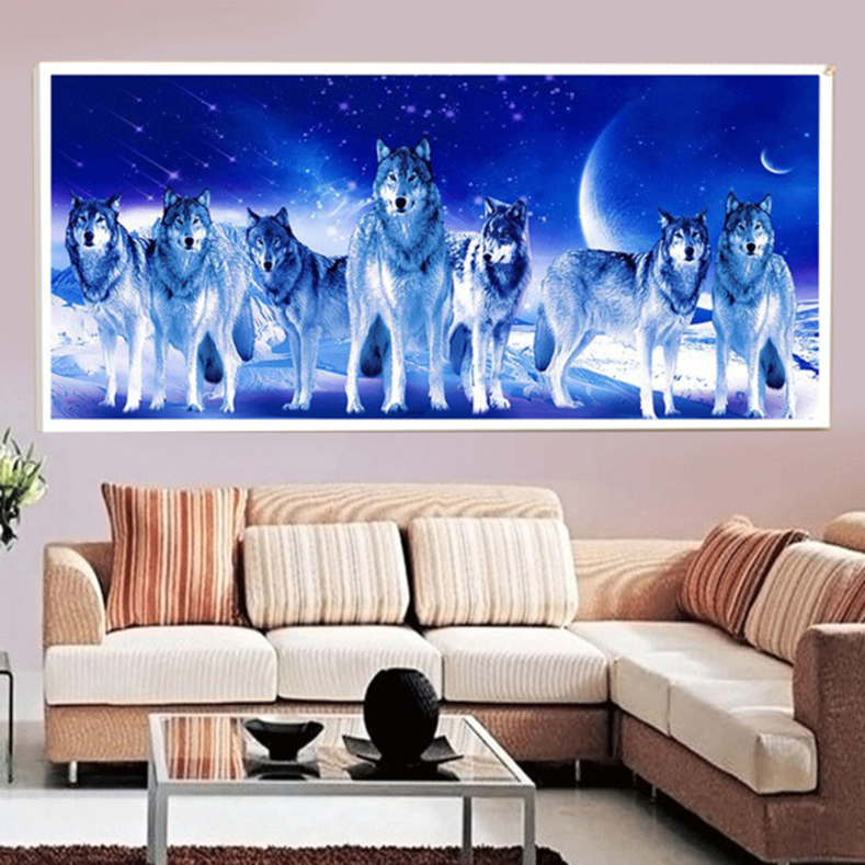 狼图腾钻石画星空满钻石绣新款客厅大幅动物狼手工线绣十字绣刺绣