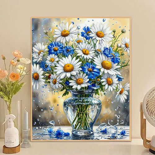 蓝白雏菊DIY十字绣套件手工绣花装饰画新款清新花瓶花卉挂画刺绣