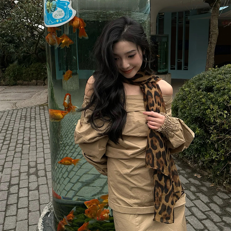 豹纹围巾女2025新款秋冬韩版百搭