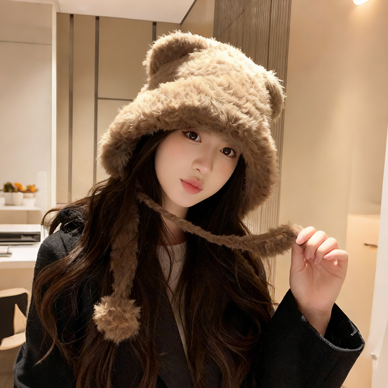 【可爱小熊】毛绒绒保暖包头帽子