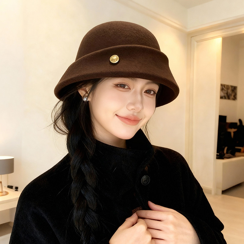 大头围法式卷边羊毛礼帽女秋冬2025新款复古渔夫帽子时尚高级盆帽,服饰配件/皮带/帽子/围巾,帽子,淘宝优惠券,粉丝福利购,淘宝优惠卷