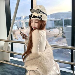 白色针织帽女款冬季2025新款保暖毛线帽大头围显脸小流行好看冷帽