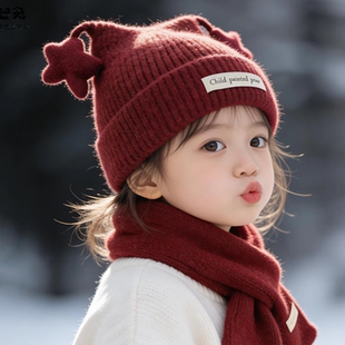 红色儿童帽子冬季女童2026新款毛线帽护耳防风宝宝防寒保暖针织帽