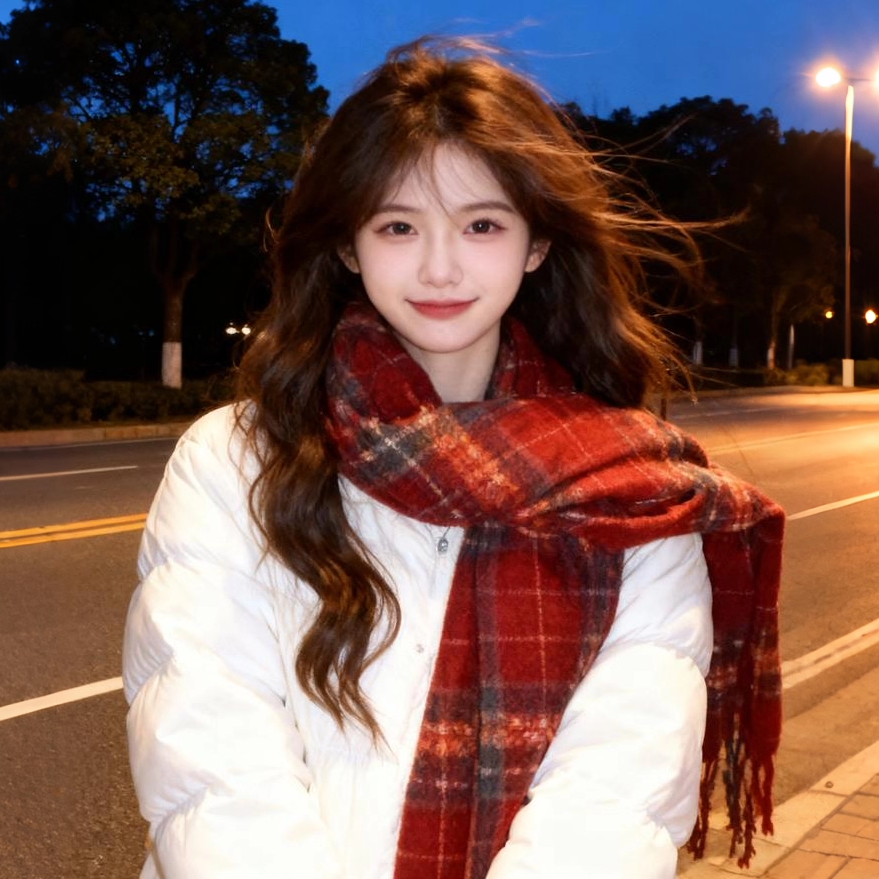 围巾女款2025新款冬红色格子流苏韩系氛围感加厚保暖新年圣诞围脖
