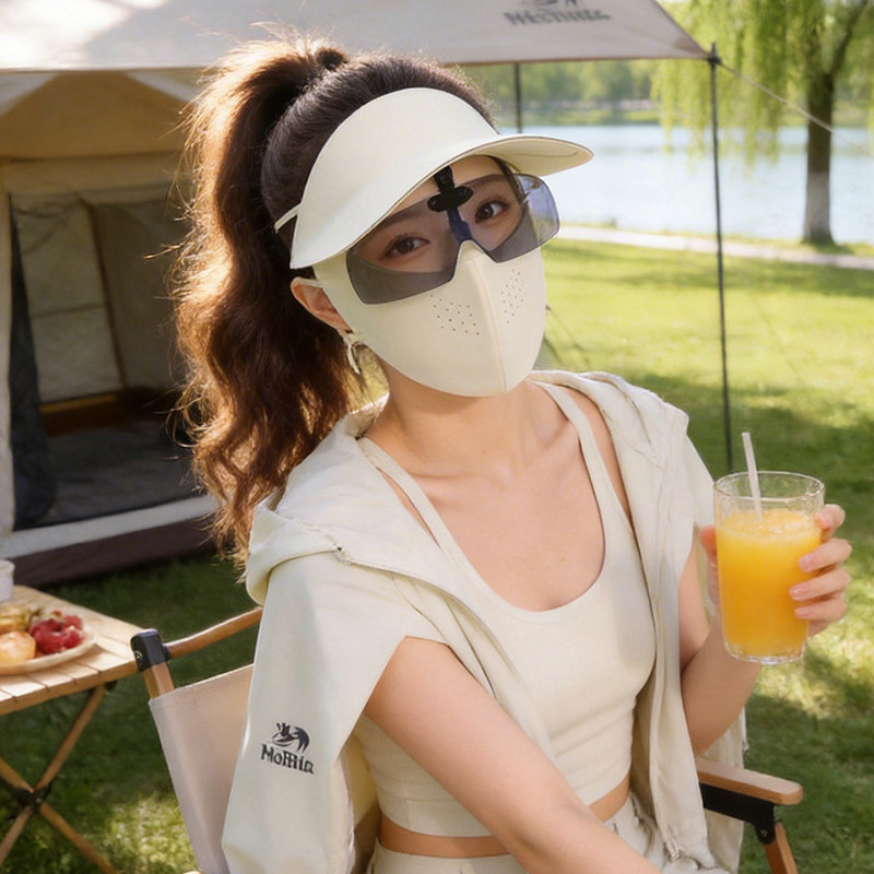 防晒空顶帽女夏2026新款遮阳防紫外线全脸帽子口罩一体冰丝脸基尼