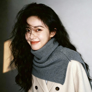 围巾女士冬季韩系高领围脖外搭保暖防寒套头护颈假领开叉针织披肩