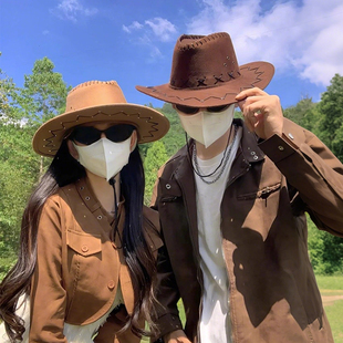 西部牛仔渔夫帽子男款川西草原户外旅游大帽檐遮阳防晒登山帽女士