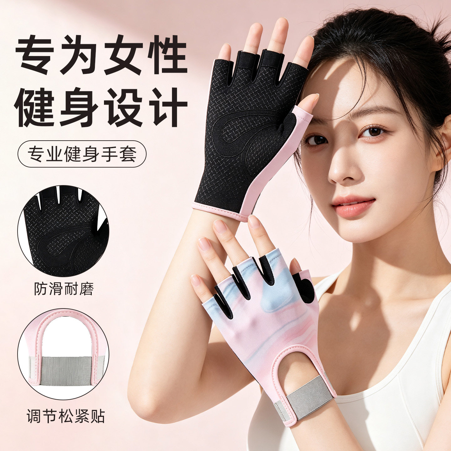 健身半指手套女士2026新款防滑耐磨瑜伽训练户外运动骑行装备手套