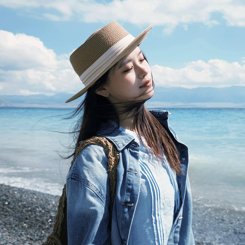 氛围感平顶草帽女2025新款川西海