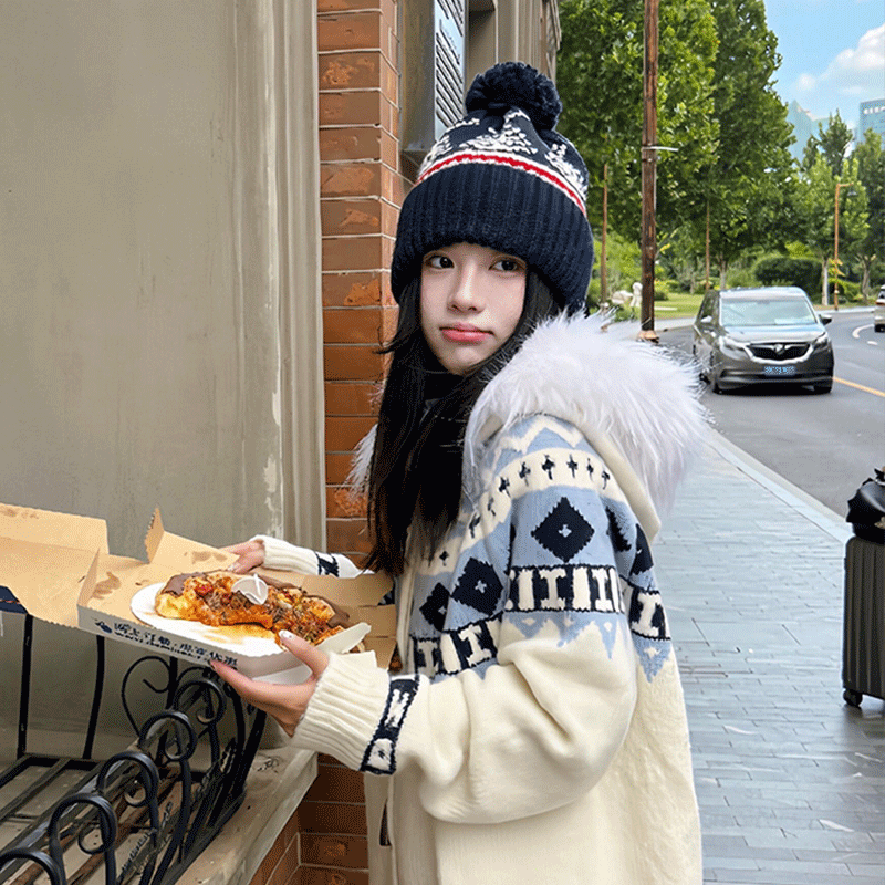 费尔岛风毛线帽子女冬季2025新款