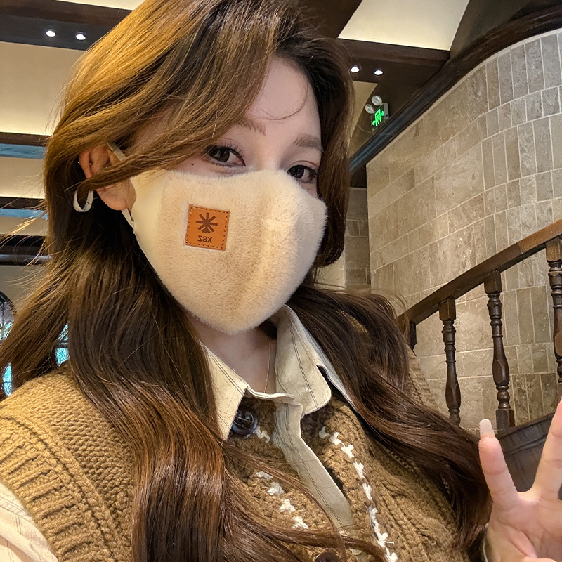 保暖口罩女秋冬季2025新款网红高颜值毛绒羊羔绒防寒防风骑行面罩