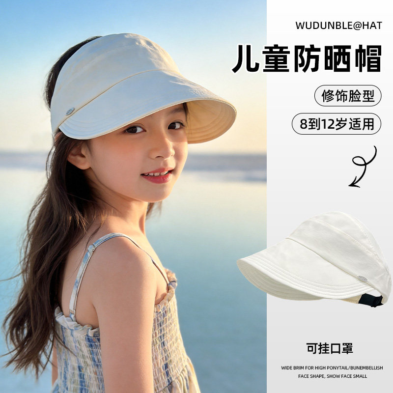 女童防晒大檐可调修饰脸型帽子图片