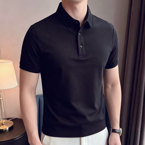 松弛慵懒风POLO衫男极简风翻领轻奢正肩百搭透气短袖T恤衫