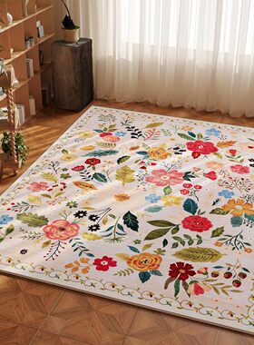 跨境波西米亚花卉地毯客厅茶几地毯垫仿羊绒水洗底防滑入户门垫