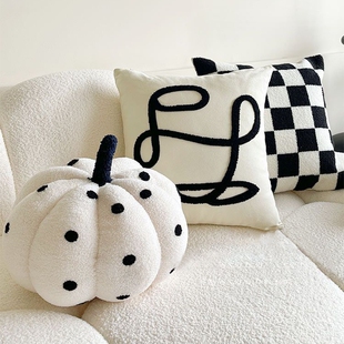 沙发靠枕客厅ins风几何简约黑白棋盘格靠垫轻奢双面抱枕不含芯