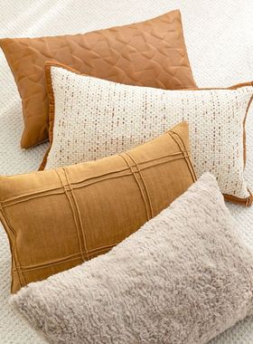 米靠垫沙发抱枕腰车上冬季简约枕腰客厅橘黄色枕办公室北欧腰咖色
