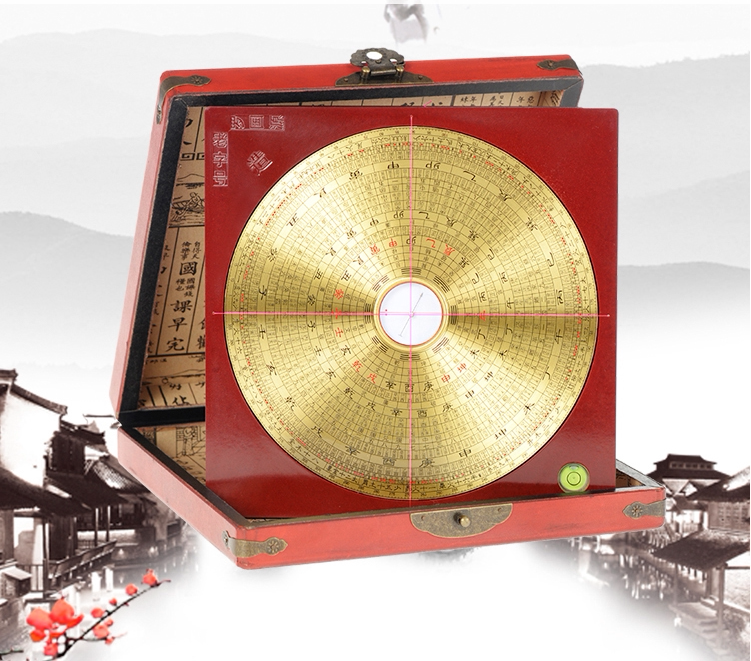 木盒8寸罗国源专业罗盘罗经仪高精度纯铜指南针办公书房桌面摆件