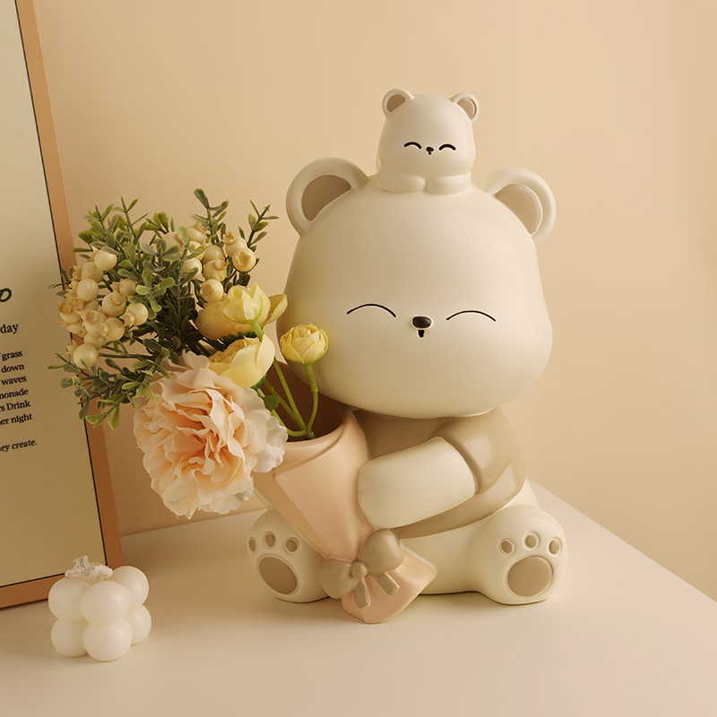 可爱捧花暴力熊摆件生日礼物