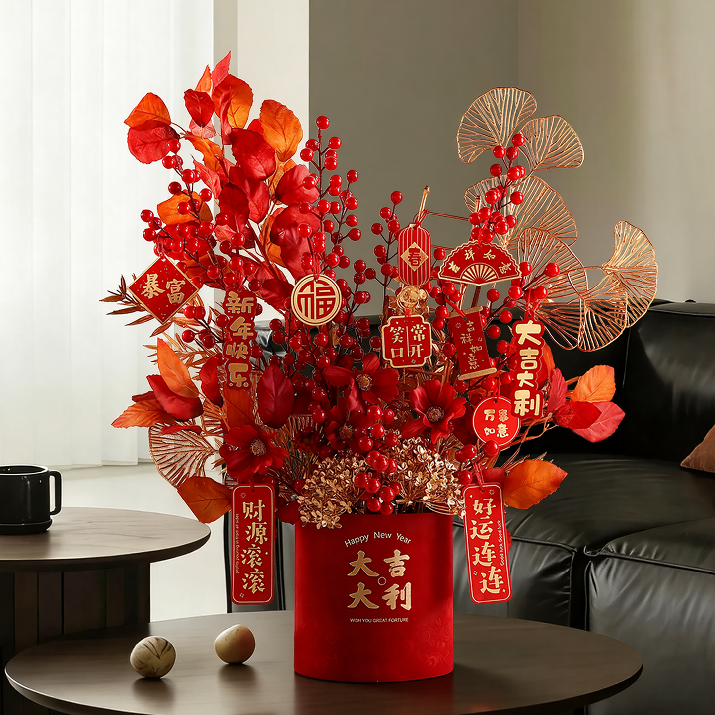 抱抱桶新年春节装饰品年宵花2026年新款过年发财果摆件客厅茶几,家居饰品,福桶,淘宝优惠券,粉丝福利购,淘宝优惠卷