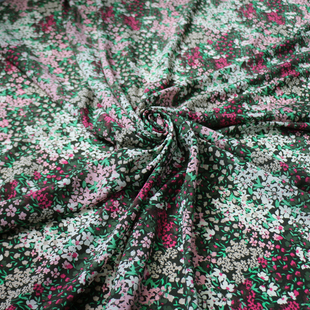 邻家碎花弹力真丝双绉布料田园风格桑蚕丝亚光衬衣连衣裙夏裙面料