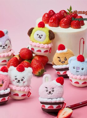 新款 BTS防弹少年团BT21草莓蛋糕派对玩偶包挂件毛绒钥匙扣