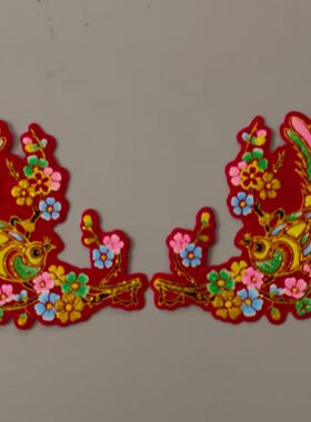 梅花喜鹊语字绒布烫金贴