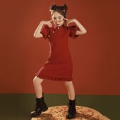 女孩表演裙 中国风红色儿童连衣裙夏季 女童旗袍夏装 复古公主裙新款