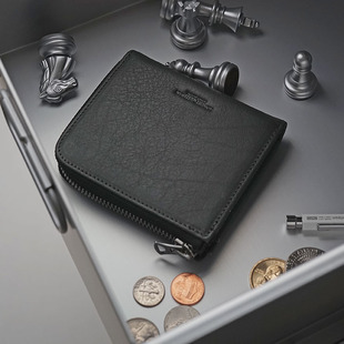 拉链钱包卡包男士 HA意大利植鞣牛皮短款 礼物皮夹子礼品 清仓