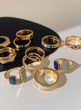 法式冷淡风个性戒指女时尚食指戒叠戴滴油开口可调节设计ins指环