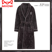 三层加厚加绒长款 猫人睡袍男士 睡衣冬季 珊瑚绒夹棉浴袍冬保暖