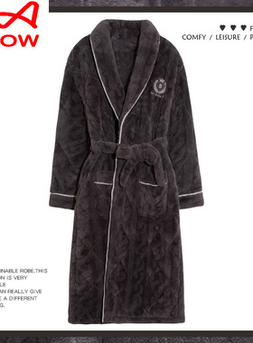 猫人睡袍男士睡衣冬季三层加厚加绒长款珊瑚绒夹棉浴袍冬保暖