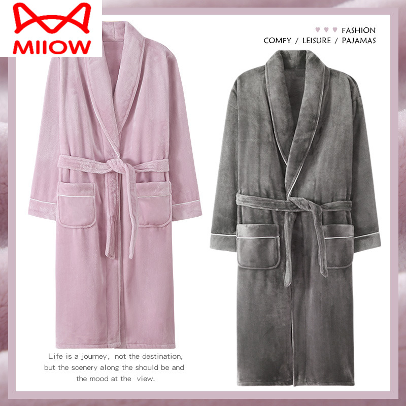 家居服法兰绒睡袍猫人情侣