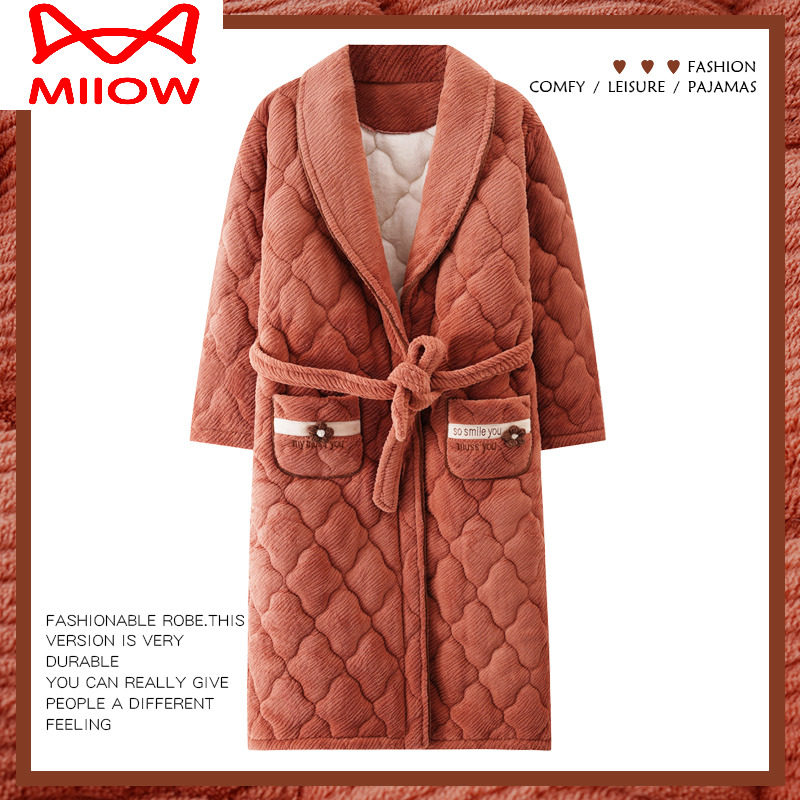 猫人冬款睡袍女珊瑚绒三层夹棉袄加厚加绒长款浴袍睡衣法兰绒,女士内衣/男士内衣/家居服,睡袍/浴袍,淘宝优惠券,粉丝福利购,淘宝优惠卷