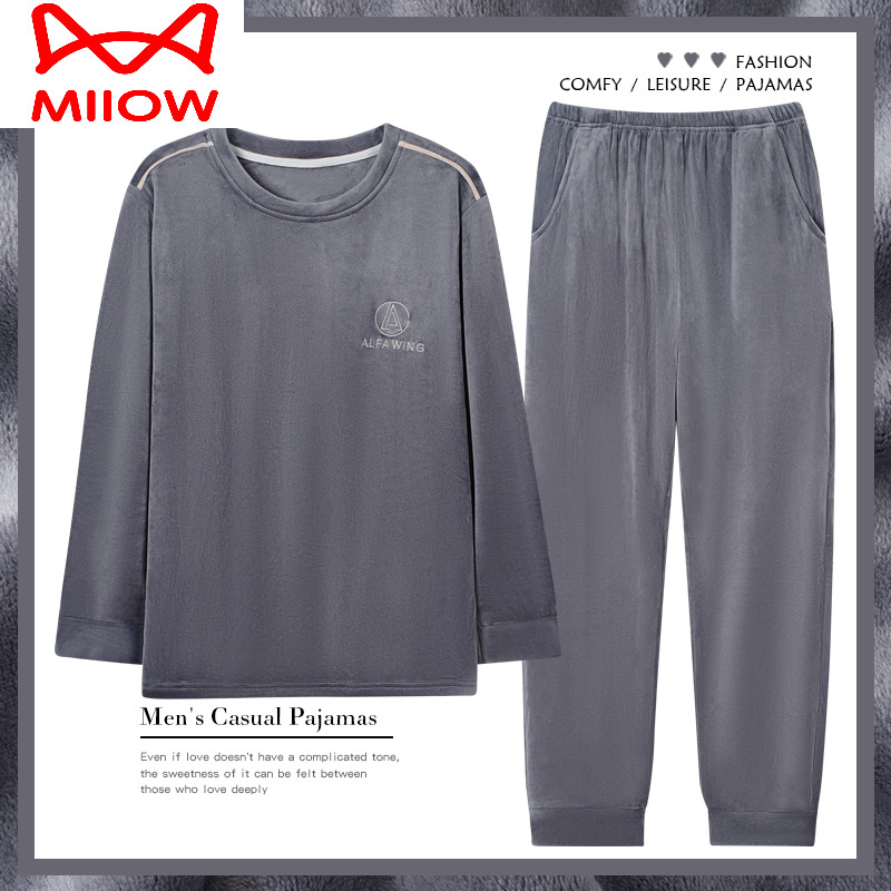 秋冬加厚海岛绒家居服猫人男