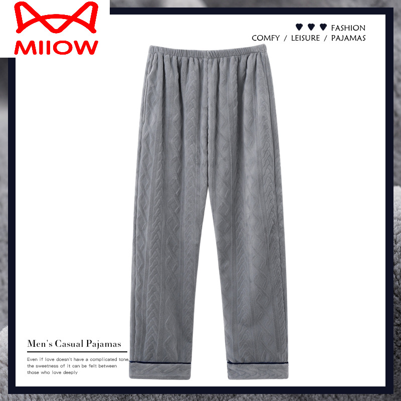 秋冬法兰绒睡裤猫人加绒加厚