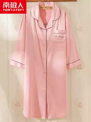 Antarctic boyfriend wind pajamas female Spring and Autumn sleeves ice silk nightgown loose sexy long silk summer shirt