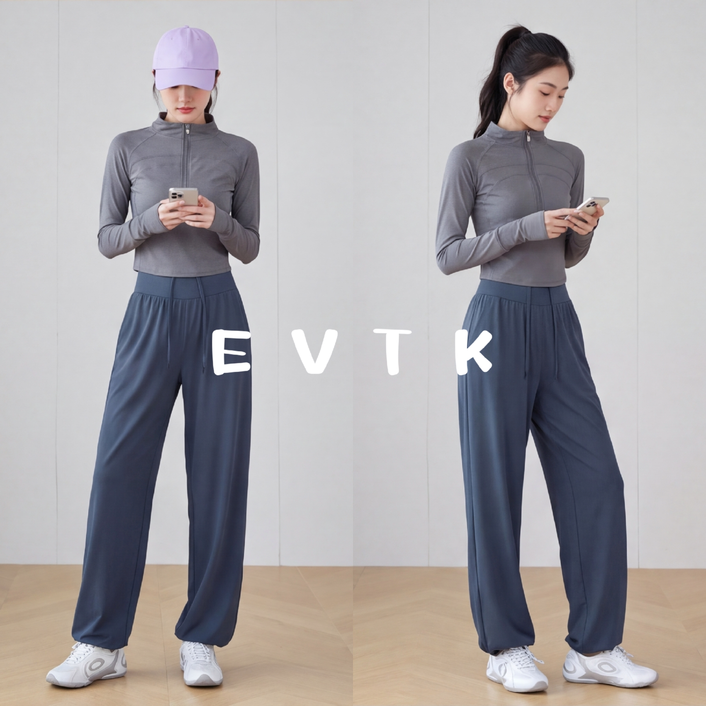 春秋季时尚运动套装女式速干瑜伽健身训练服宽松垂坠感长裤两件套