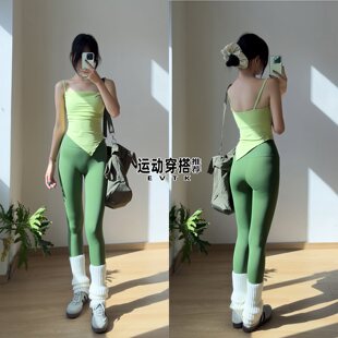 休闲运动套装 登山高级感普拉提训练健身衣 瑜伽背心高腰鲨鱼瑜伽裤