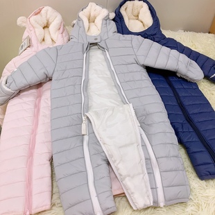 出口英国秋冬1-24个月婴儿男女宝宝衣服夹棉外出服连帽棉衣连体衣