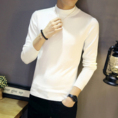 针织内搭纯色打底衫 秋冬季 半高领加绒加厚中领长袖 韩版 潮 毛衣男士