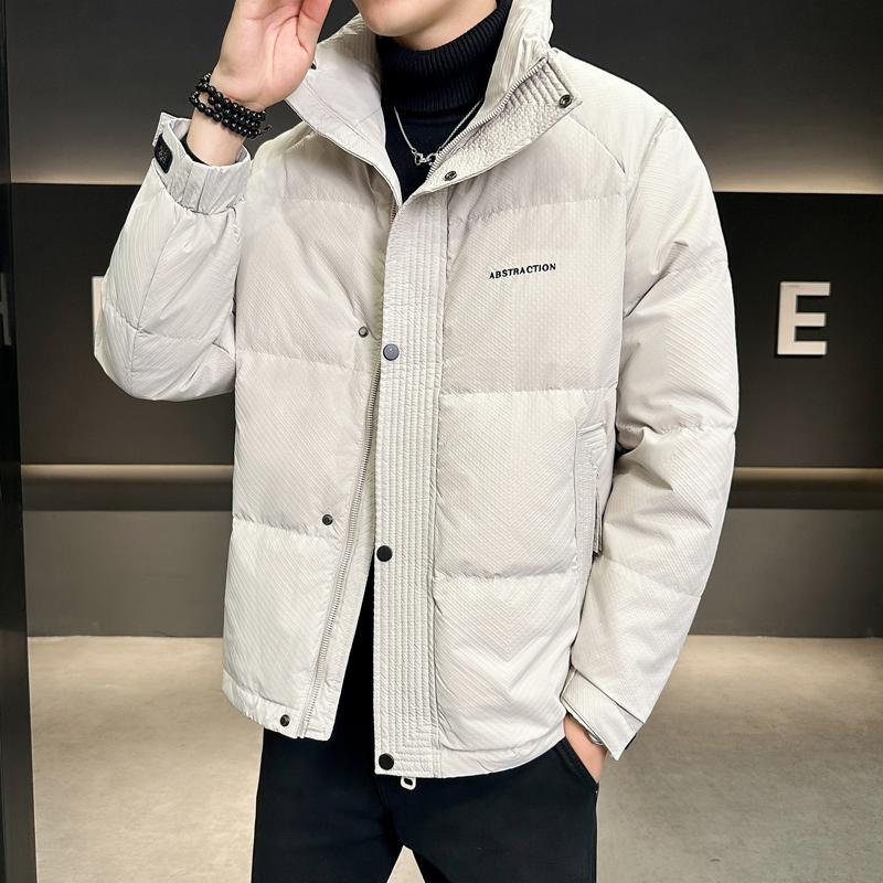 男士保暖宽松休闲字母印花修身立领短款羽绒服韩版潮流加厚外套