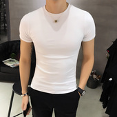 t恤韩版 短袖 修身 纯棉半袖 夏季 弹力健身紧身体恤黑白色打底衫 男士