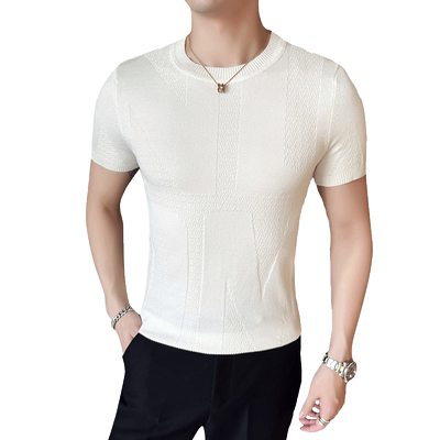 圆领毛衣男春秋季针织短袖t恤