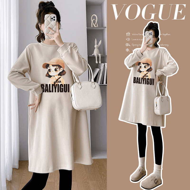 孕妇秋冬装加绒2025新款时尚洋气慵懒小个子卫衣连衣裙遮肚子上衣