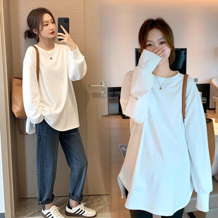 秋冬季 圆领T恤打底衫 德绒保暖上衣2025新款 宽松中长款 韩版 孕妇装